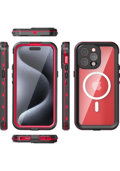 iPhone 15 Pro Max Için Su Geçirmez Kılıf Ekran Koruyucu IP68 Mühürlü Su Altı Telefon Kılıfı - Kırmızı (Yurt Dışından) modelleri