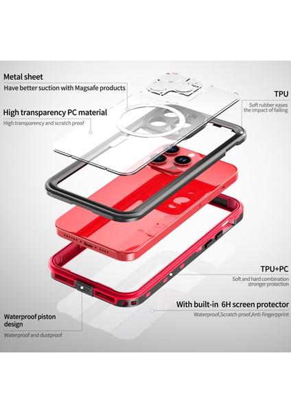 iPhone 15 Pro Max Için Su Geçirmez Kılıf Ekran Koruyucu IP68 Mühürlü Su Altı Telefon Kılıfı - Kırmızı (Yurt Dışından) fırsatları