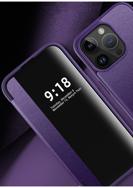 iPhone 15 Pro Için Klasik Business Flip Deri Telefon Kılıfı - Mor (Yurt Dışından) indirimleri