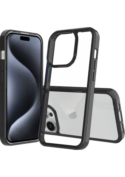 iPhone 15 Pro Için Kristal Berraklığında Sert Akrilik Telefon Kılıfı - Siyah (Yurt Dışından)