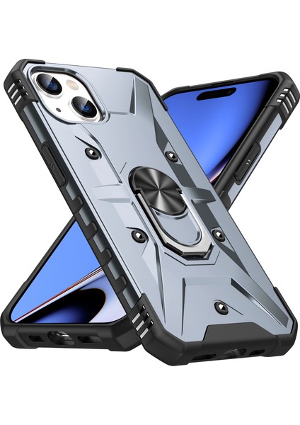 iPhone 15 Plus Için Halka Tutucu Standlı Çift Katmanlı Telefon Kılıfı - Gri (Yurt Dışından)
