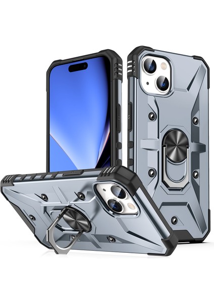 iPhone 15 Plus Için Halka Tutucu Standlı Çift Katmanlı Telefon Kılıfı - Gri (Yurt Dışından)