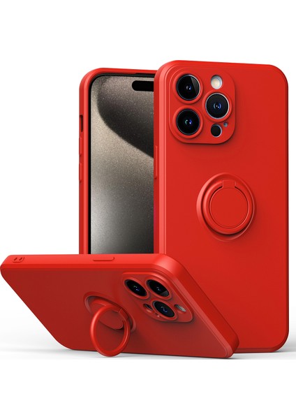 iPhone 15 Pro Max Için Ince Silikon Yüzük Stand Telefon Kılıfı - Cam Göbeği (Yurt Dışından)