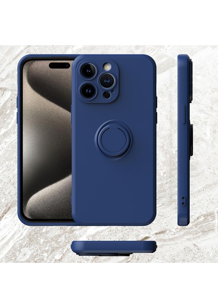 iPhone 15 Pro Max Için Ince Silikon Yüzük Stand Telefon Kılıfı - Cam Göbeği (Yurt Dışından)