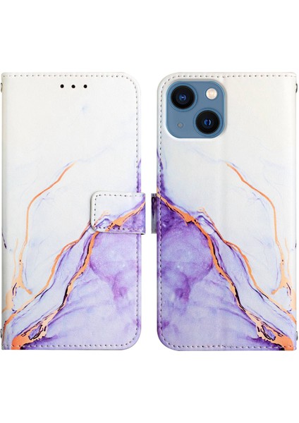 iPhone 15 Plus Için Mermer Desenli Pu Deri Cüzdan Telefon Kılıfı - Beyaz - Mor (Yurt Dışından) modelleri