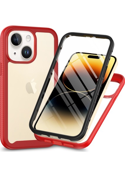 iPhone 15 Plus Için Yerleşik Ekran 360 Tam Koruma Telefon Kılıfı - Kırmızı (Yurt Dışından)
