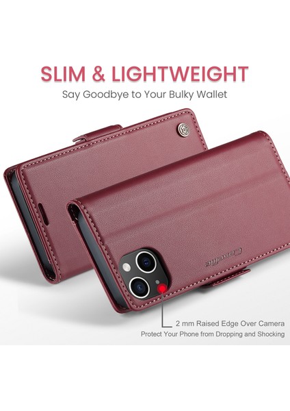 iPhone 15 Pro Için Pu Deri Standli Cüzdan Flip Telefon Kılıfı - Kırmızı (Yurt Dışından) modelleri