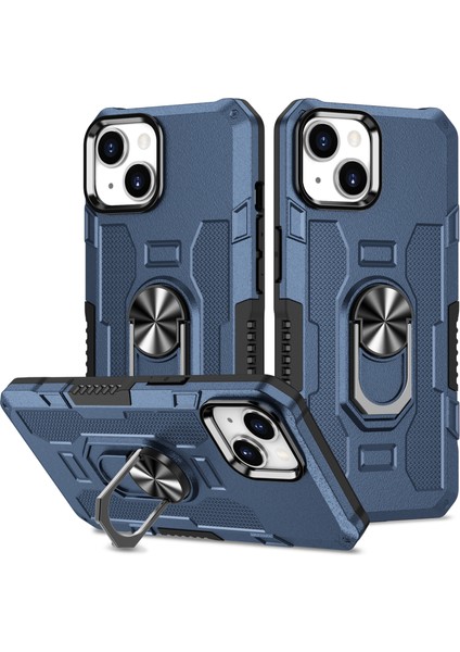 iPhone 15 Plus Kayar Kamera Kapaklı Sağlam Standı Telefon Kılıfı - Siyah (Yurt Dışından)
