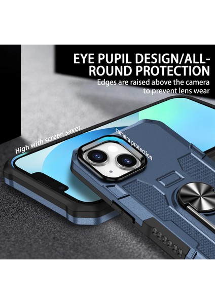 iPhone 15 Plus Kayar Kamera Kapaklı Sağlam Standı Telefon Kılıfı - Siyah (Yurt Dışından)