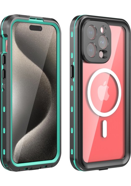 iPhone 15 Pro Max Için Su Geçirmez Kılıf Ekran Koruyucu IP68 Mühürlü Su Altı Telefon Kılıfı - Mavi (Yurt Dışından)