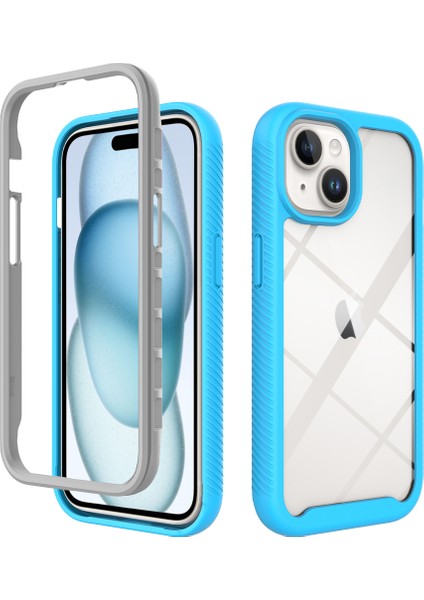 iPhone 15 Plus Için Hibrit Bumper Tam Koruma Telefon Kılıfı - Mavi (Yurt Dışından)
