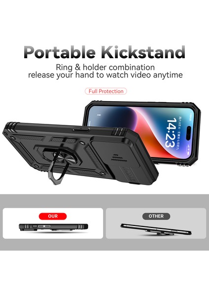 iPhone 15 Pro Max Için Halka Ayaklı ve Kayar Kamera Kapaklı Telefon Kılıf - Siyah (Yurt Dışından) indirimleri