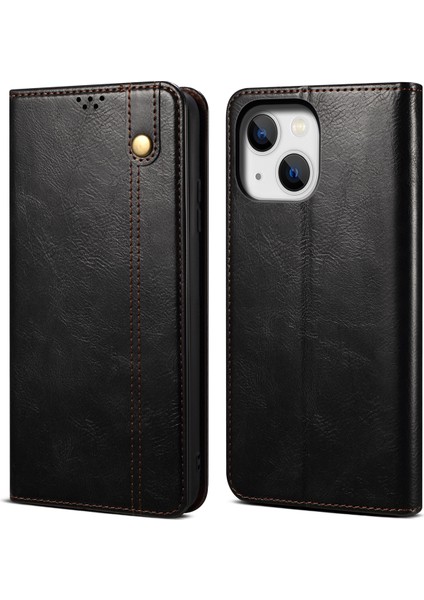 iPhone 15 Plus Için Pu Deri Manyetik Flip Cüzdan Standlı Telefon Kılıfı - Siyah (Yurt Dışından)