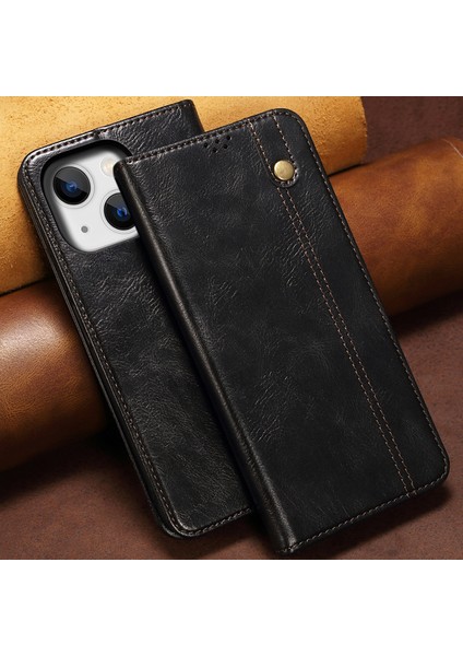 iPhone 15 Plus Için Pu Deri Manyetik Flip Cüzdan Standlı Telefon Kılıfı - Siyah (Yurt Dışından)