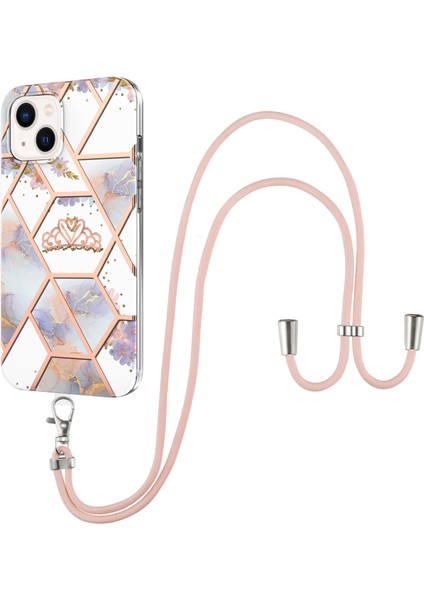 iPhone 15 Plus Için Mermer Yumuşak Tpu Kordonlu Darbeye Dayanıklı Telefon Kılıf - Beyaz (Yurt Dışından)