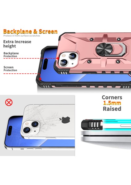 iPhone 15 Plus Için Halka Tutucu Standlı Çift Katmanlı Telefon Kılıfı - Rose Gold (Yurt Dışından) indirimleri