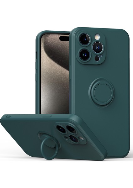 iPhone 15 Pro Max Için Ince Silikon Yüzük Stand Telefon Kılıfı - Pembe (Yurt Dışından)