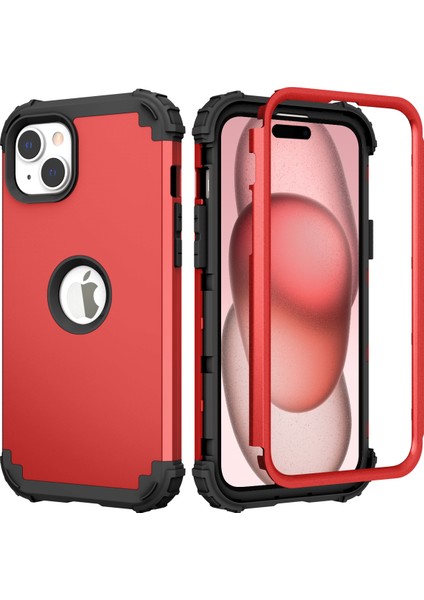 iPhone 15 Için Yumuşak Silikon Sert Pc Tampon Telefon Kılıfı - Kırmızı (Yurt Dışından)