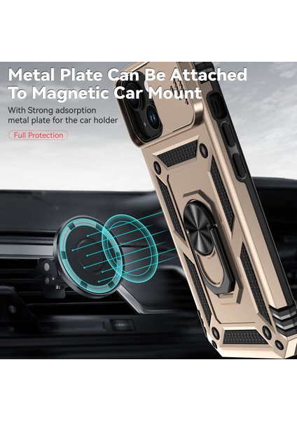 iPhone 15 Için Halka Ayaklı ve Kayar Kamera Kapaklı Telefon Kılıf - Altın (Yurt Dışından) modelleri