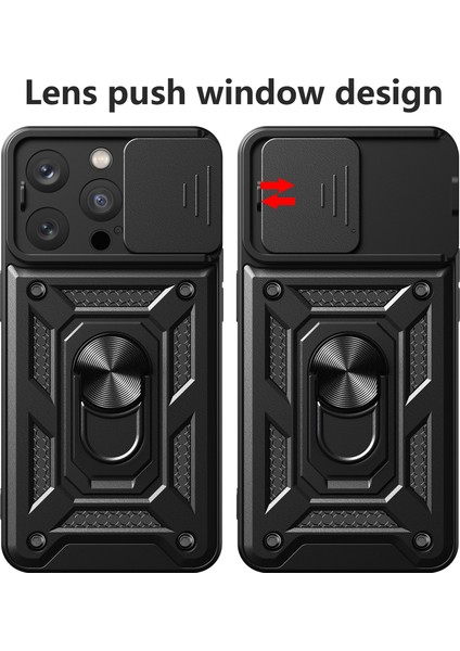iPhone 15 Pro Için Halka Ayaklı ve Kayar Kamera Kapaklı Telefon Kılıf - Siyah (Yurt Dışından) fiyatları
