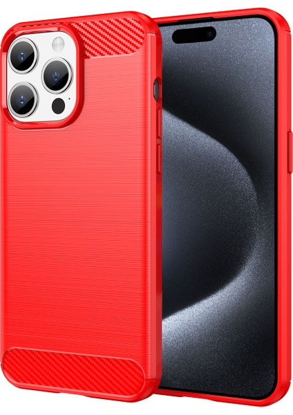 iPhone 15 Pro Max Için Yumuşak Karbon Fiber Fırçalanmış Tpu Telefon Kılıfı - Kırmızı (Yurt Dışından)