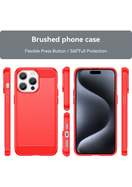 iPhone 15 Pro Max Için Yumuşak Karbon Fiber Fırçalanmış Tpu Telefon Kılıfı - Kırmızı (Yurt Dışından)