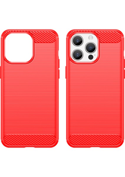 iPhone 15 Pro Max Için Yumuşak Karbon Fiber Fırçalanmış Tpu Telefon Kılıfı - Kırmızı (Yurt Dışından)