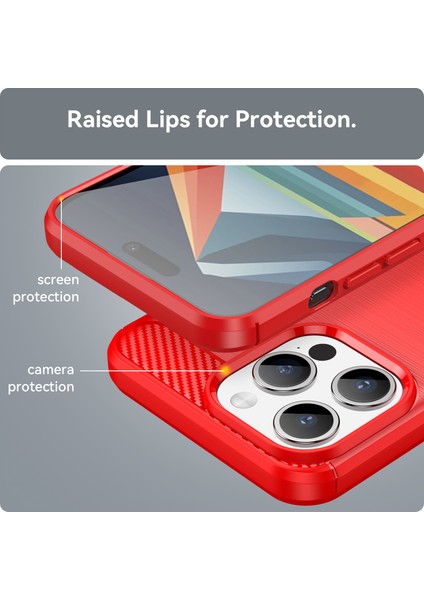 iPhone 15 Pro Max Için Yumuşak Karbon Fiber Fırçalanmış Tpu Telefon Kılıfı - Kırmızı (Yurt Dışından)