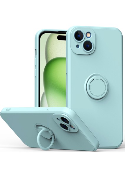 iPhone 15 Için Ince Silikon Yüzük Stand Telefon Kılıfı - Cam Göbeği (Yurt Dışından)