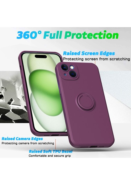 iPhone 15 Için Ince Silikon Yüzük Stand Telefon Kılıfı - Cam Göbeği (Yurt Dışından) modelleri