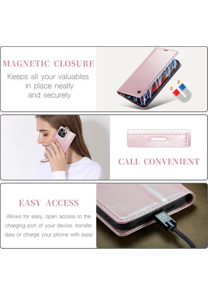 iPhone 15 Pro Için Deri Cüzdan Flip Standlı Telefon Kılıfı - Pembe (Yurt Dışından) fırsatları
