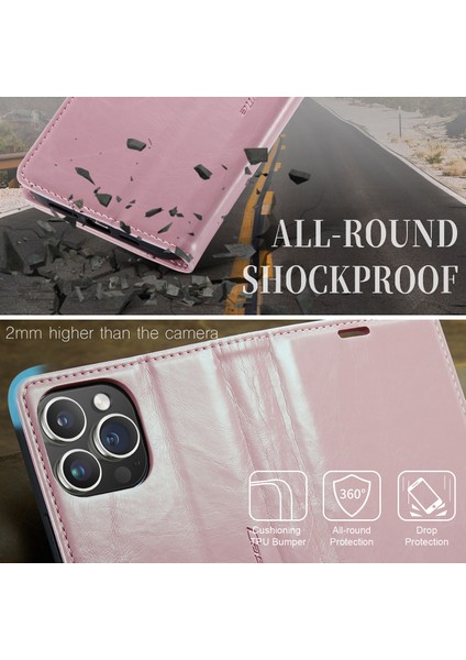 iPhone 15 Pro Için Deri Cüzdan Flip Standlı Telefon Kılıfı - Pembe (Yurt Dışından) indirimleri