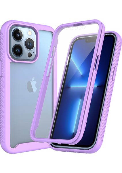 iPhone 13 Pro Max Için Yerleşik Ekran 360 Tam Koruma Telefon Kılıfı - Mor (Yurt Dışından)