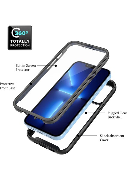 iPhone 13 Pro Max Için Yerleşik Ekran 360 Tam Koruma Telefon Kılıfı - Mor (Yurt Dışından)