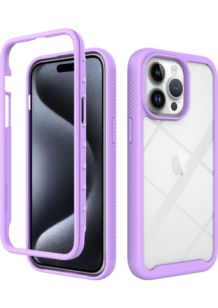 iPhone 15 Pro Max Için Hibrit Bumper Tam Koruma Telefon Kılıfı - Mor (Yurt Dışından)