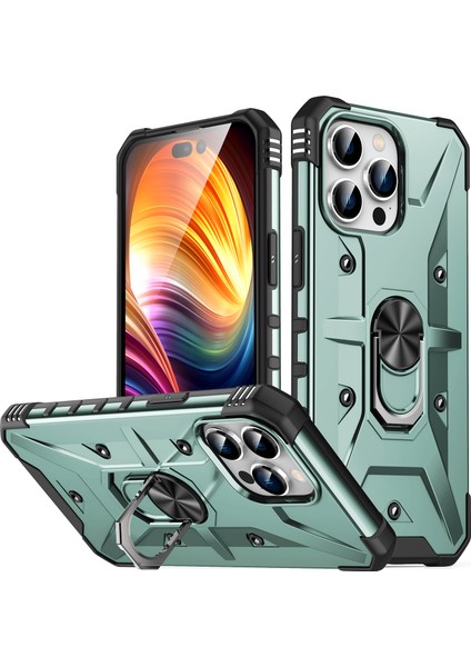 iPhone 15 Pro Max Için Halka Tutucu Standlı Çift Katmanlı Telefon Kılıfı - Yeşil (Yurt Dışından) fiyatları