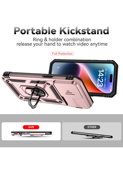 iPhone 15 Pro Max Için Halka Ayaklı ve Kayar Kamera Kapaklı Telefon Kılıf - Rose Gold (Yurt Dışından) indirimleri