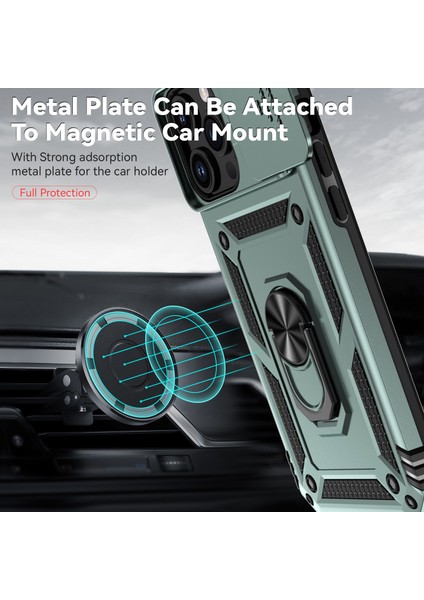 iPhone 15 Pro Max Için Halka Ayaklı ve Kayar Kamera Kapaklı Telefon Kılıf - Yeşil (Yurt Dışından) modelleri