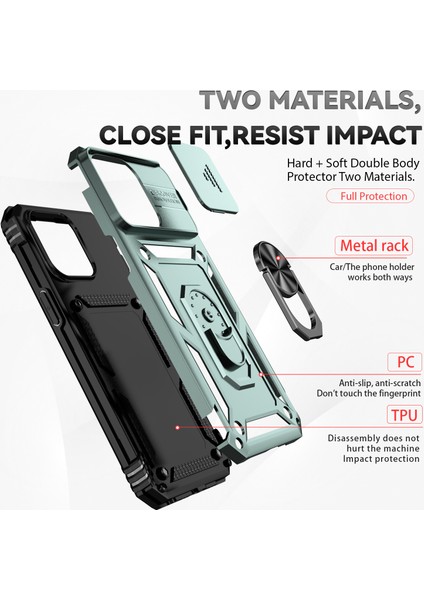 iPhone 15 Pro Max Için Halka Ayaklı ve Kayar Kamera Kapaklı Telefon Kılıf - Yeşil (Yurt Dışından) fırsatları