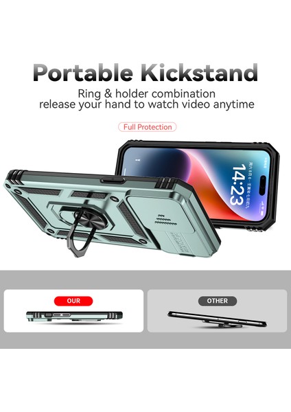 iPhone 15 Pro Max Için Halka Ayaklı ve Kayar Kamera Kapaklı Telefon Kılıf - Yeşil (Yurt Dışından) indirimleri