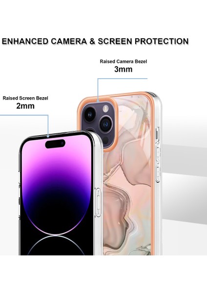 iPhone 15 Pro Max Için Desen Sert Arka Şeffaf Tpu Tampon Telefon Kılıfı - Rose Gold (Yurt Dışından)