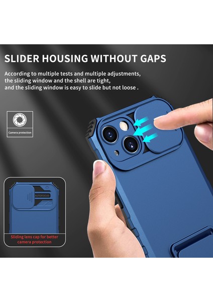 iPhone 15 Kayar Kamera Kapaklı Sağlam Standı Telefon Kılıfı - Mavi (Yurt Dışından) modelleri