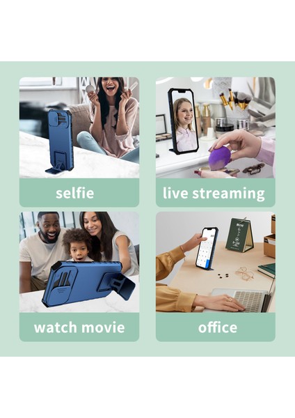 iPhone 15 Kayar Kamera Kapaklı Sağlam Standı Telefon Kılıfı - Mavi (Yurt Dışından) fırsatları