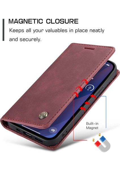 iPhone 15 Plus Için Retro Pu Deri Cüzdan Flip Standlı Telefon Kılıfı - Kırmızı (Yurt Dışından) fırsatları