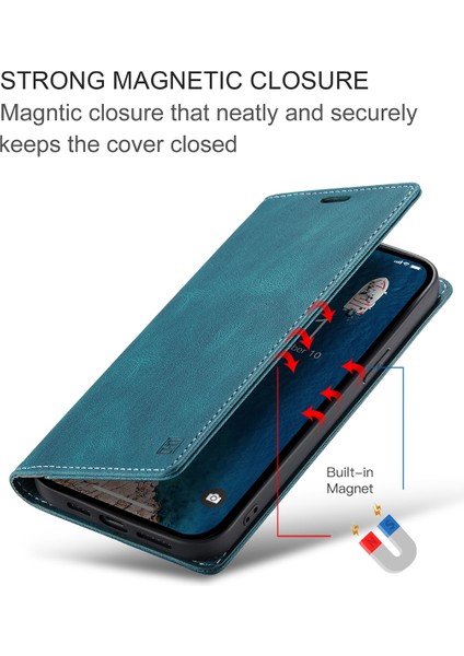 iPhone 15 Pro Için Vinil Deri Kapak Flip Cüzdan Standı Telefon Kılıfı - Mavi (Yurt Dışından) modelleri