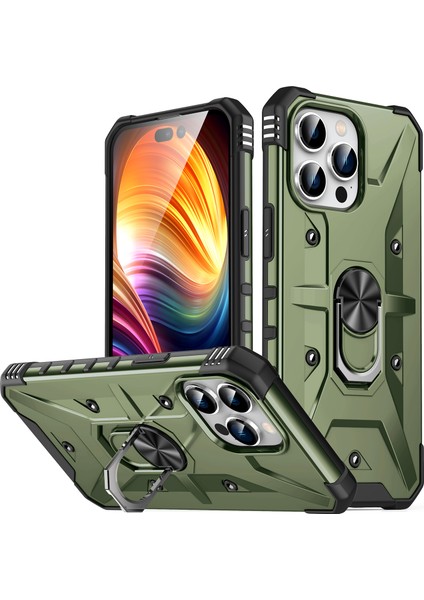 iPhone 15 Pro Max Için Halka Tutucu Standlı Çift Katmanlı Telefon Kılıfı - Dark Yeşil (Yurt Dışından) fiyatları