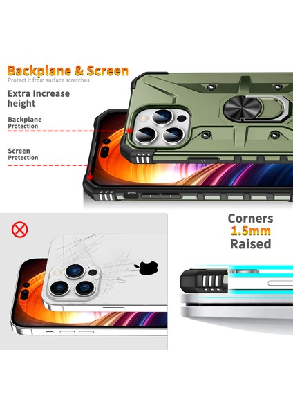 iPhone 15 Pro Max Için Halka Tutucu Standlı Çift Katmanlı Telefon Kılıfı - Dark Yeşil (Yurt Dışından) indirimleri