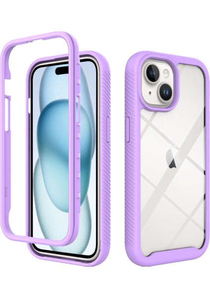 iPhone 15 Için Hibrit Bumper Tam Koruma Telefon Kılıfı - Mor (Yurt Dışından)