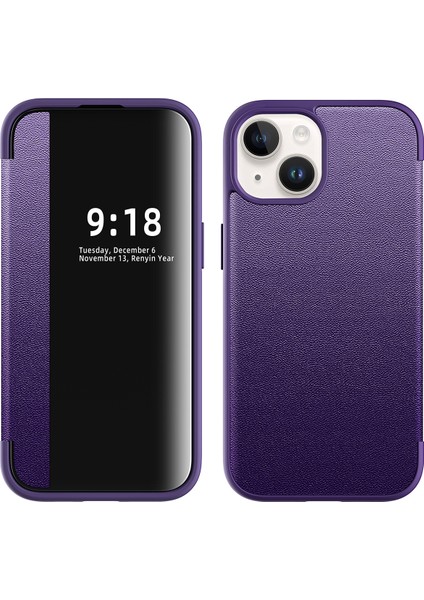 iPhone 15 Plus Için Klasik Business Flip Deri Telefon Kılıfı - Mor (Yurt Dışından)