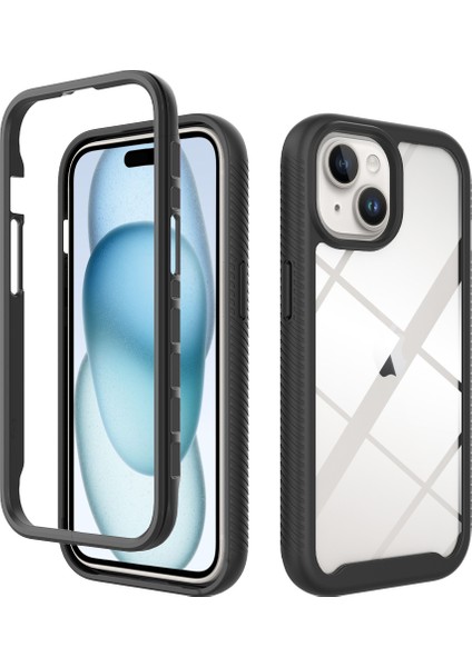 iPhone 15 Için Hibrit Bumper Tam Koruma Telefon Kılıfı - Siyah (Yurt Dışından)
